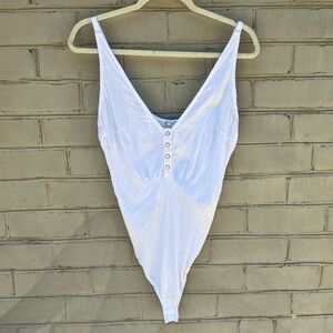 EUC Free People White Size L Bodysuit with Snap Closure and Adjustable Straps